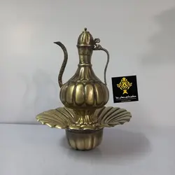 سماور ذغالی آتشی برنجی طرح گل با گالش و قندان و قاشق سرویس 19 تکه - گالری جهان نما