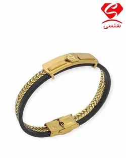 دستبند چرم و استیل کد56