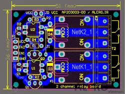 فایل PCB ماژول رله دو کاناله با اپتوکوپلر - گروه الکترونیک آلرو