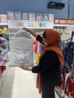 سرویس خواب نوزاد طرح خرس شال گردن دار طوسی - نی نی زرگل