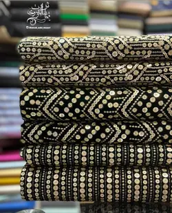 مخمل پولک دوزی 3 طرح و دورنگ مشکی و یشمی