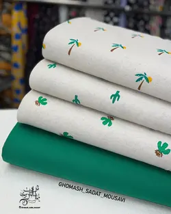 پارچه لینن  طرح دار - طرح کاکتوس و نخل