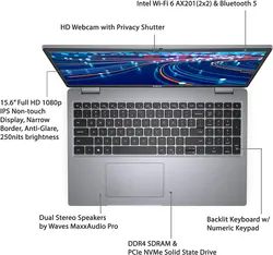 لپ تاپ دل Dell Latitude 5520 Core™ i7-1185G7/16GB/512 GB/Intel® Iris® Xe /Touch