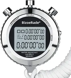 کرنومتر بی‌صدا BizoeRade، کرونومتر ورزشی دیجیتال فلزی با تایمر معکوس، حافظه 100 دور، صفحه نمایش بزرگ، ساعت زنگ دار