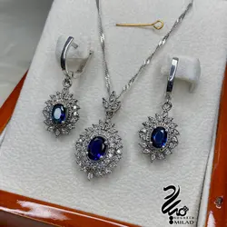 نیم ست نقره یاقوت کبود کد NS8805