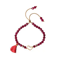 دستبند طلا قلب با مروارید قرمز