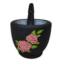 هاون سنگی سایز 3 طرح گلبرگ قرمز