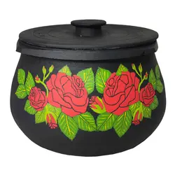 قابلمه سنگی 10 نفره نقاشی شده مدل گلبرگ قرمز