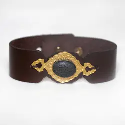 102065-دستبند چرمی نگین حدید طرح صلوات حضرت فاطمه