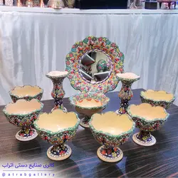 سرویس هفت سین مینا سفال پیاله پایه دار لبه سبز