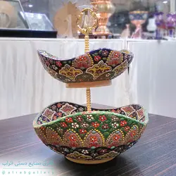 میوه خوری میناکاری روی سفال دو طبقه پایه دار زیر و رو