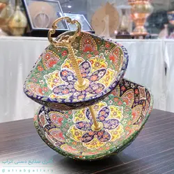 میوه خوری میناکاری روی سفال دو طبقه پایه دار زیر و رو
