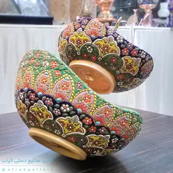 میوه خوری میناکاری روی سفال دو طبقه پایه دار زیر و رو