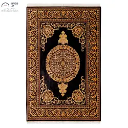 فرش دستباف سه متری تمام ابریشم مارک خالقی نقشه کف ساده ورساچه بافت قم کد D02725G