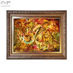 تابلو فرش دستباف مینیاتور طرح آوای چنگ بافت تبریز کد T02346