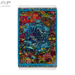 فرش دستباف ۶۰ در ۹۰ تمام ابریشم نقشه آکواریوم مارک فردوس بافت قم کد D02848G