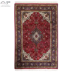 فرش دستباف شش متری لچک ترنج زمینه لاکی سرمه ای بافت تبریز کد G02240