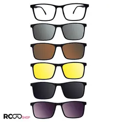 خرید عینک 5 کاوره مربعی شکل با فریم مشکی رنگ (عینک طبی و آفتابی) مدل 2315A | فروشگاه آرکوشاپ