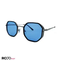 خرید عینک دید در شب برند پلیس با فریم نقره ای 8 ضلعی و عدسی آبی مدل 8387 | فروشگاه آرکوشاپ