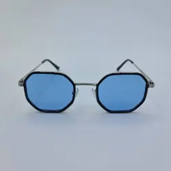 خرید عینک دید در شب برند پلیس با فریم نقره ای 8 ضلعی و عدسی آبی مدل 8387 | فروشگاه آرکوشاپ