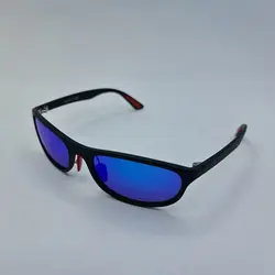 خرید عینک ورزشی آینه ای پلاریزه با فریم مشکی مات و قرمز و لنز آبی مدل TR1001 | فروشگاه آرکوشاپ