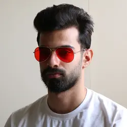 خرید عینک دید در شب خلبانی با لنز دو رنگ سبز و صورتی برند ریبن و فریم طلایی مدل 3026 | فروشگاه آرکوشاپ