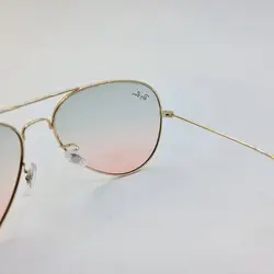 خرید عینک دید در شب خلبانی با لنز دو رنگ سبز و صورتی برند ریبن و فریم طلایی مدل 3026 | فروشگاه آرکوشاپ