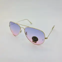 خرید عینک شب خلبانی با لنز دو رنگ بنفش و صورتی برند ریبن و فریم طلایی مدل 3026 | فروشگاه آرکوشاپ