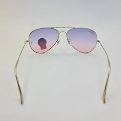 خرید عینک شب خلبانی با لنز دو رنگ بنفش و صورتی برند ریبن و فریم طلایی مدل 3026 | فروشگاه آرکوشاپ