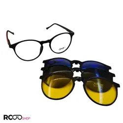 خرید فریم عینک 3 کاوره گرد با فریم مشکی رنگ با دسته فنری مدل 1654 | فروشگاه آرکوشاپ