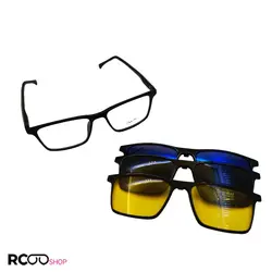 خرید فریم عینک 3 کاوره مستطیلی با فریم مشکی رنگ با دسته فنری مدل 1647 | فروشگاه آرکوشاپ