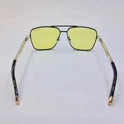 خرید عینک شب میباخ با لنز زرد، فریم مشکی، مربعی و دسته طلایی و طرح دار مدل 2A401 | فروشگاه آرکوشاپ