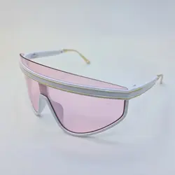 خرید عینک فانتزی با عدسی بزرگ، یکسره، فریم سفید طرح نقاب و عدسی صورتی مدل D23 | فروشگاه آرکوشاپ