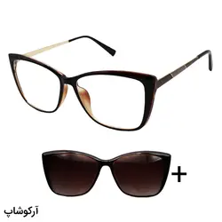 خرید عینک طبی زنانه گربه ای با فریم قهوه ای رنگ و تک کاوره مدل 8656 | فروشگاه آرکوشاپ
