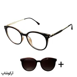 خرید عینک طبی زنانه گرد با فریم قهوه ای رنگ و تک کاوره مدل 8654 | فروشگاه آرکوشاپ