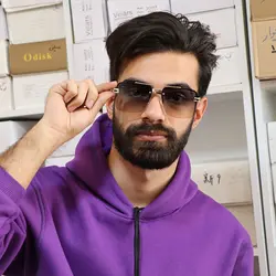 خرید عینک آفتابی مردانه دیتا نیم فریم با رنگ طلایی و لنز قهوه ای هایلایت مدل 09K | فروشگاه آرکوشاپ