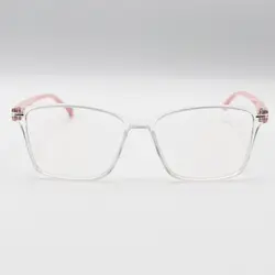 خرید عینک مطالعه نزدیک بین +1.75 با فریم مستطیلی شکل، بی رنگ و دسته صورتی کم رنگ مدل 3205 | فروشگاه آرکوشاپ
