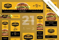 طرح لایه باز تمپلیت بنر همبرگر Burger House Banner Pack Template - افزونه ها | شبکه خرید و فروش منابع دیجیتالی