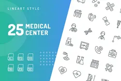 طرح لایه باز ست آیکون مرکز پزشکی Medical Center Line Icons - افزونه ها | شبکه خرید و فروش منابع دیجیتالی