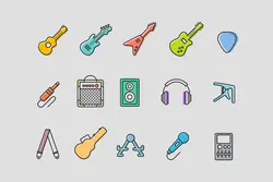 طرح لایه باز ست آیکون گیتار 15 Guitar Icons - افزونه ها | شبکه خرید و فروش منابع دیجیتالی