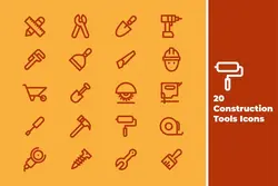 طرح لایه باز ست آیکون ابزار بنایی و ساخت و ساز Construction Tools Icons - افزونه ها | شبکه خرید و فروش منابع دیجیتالی
