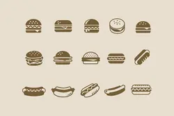 طرح لایه باز ست آیکون برگر و هات داگ 15 Burger Hot Dog Icons - افزونه ها | شبکه خرید و فروش منابع دیجیتالی