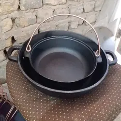 ساج چدنی آبندی شده 48 سانتی دسته دار ساج نان پزی چدن خالص بدون روکش شیمیایی (ساچ روسی ظرف چدنی) ظروف کوهنوردی و طبیعتگردی و ظروف سفری | ساج ووک چدنی تابه ووک چدنی . ماهیتابه چدنی . قابلمه چدنی