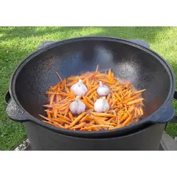 قازن چدن خالص بدون روکش شیمیایی 15 لیتری (چدن روسی پاتیل غازن قابلمه دیگ چدنی) ظرف کوهنوردی و سفر