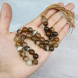 تسبیح سنگی عقیق ماداگاسکار قهوه ای 33 مهره سایز 10 | تسبیح اصل | تسبیح اورجینال | تسبیح صلوات | تسبیح متبرک | تسبیح آنتیک و کلکسیونی و عتیقه | تسبیح طبیعی | تسبیح فاخر | هدیه روز پدر | تسبیح دست ساز