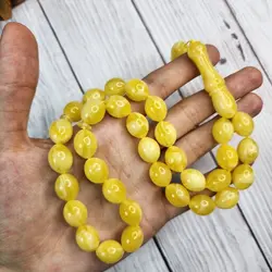 تسبیح کهربا پودری زرد تراش هلی پرچمی 33 مهره سایز بزرگ | تسبیح اصل | تسبیح اورجینال | تسبیح صلوات | تسبیح متبرک | تسبیح آنتیک و کلکسیونی و عتیقه | تسبیح طبیعی | تسبیح فاخر | هدیه روز پدر | تسبیح دست ساز