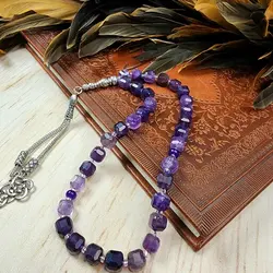 تسبیح سنگی آمیتیست 33 مهره تراش باکسی سایز 10 | تسبیح اصل | تسبیح اورجینال | تسبیح صلوات | تسبیح متبرک | تسبیح آنتیک و کلکسیونی و عتیقه | تسبیح طبیعی | تسبیح فاخر | هدیه روز پدر | تسبیح دست ساز