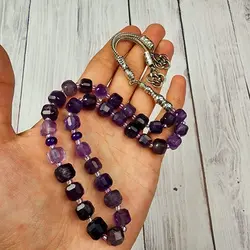 تسبیح سنگی آمیتیست 33 مهره تراش باکسی سایز 10 | تسبیح اصل | تسبیح اورجینال | تسبیح صلوات | تسبیح متبرک | تسبیح آنتیک و کلکسیونی و عتیقه | تسبیح طبیعی | تسبیح فاخر | هدیه روز پدر | تسبیح دست ساز