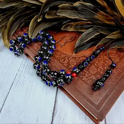 تسبیح یسر 33 مهره نقره کوب با مرصع کاری لاجورد افغان | تسبیح اصل | تسبیح اورجینال | تسبیح صلوات | تسبیح متبرک | تسبیح آنتیک و کلکسیونی و عتیقه | تسبیح طبیعی | هدیه روز پدر | تسبیح دست ساز