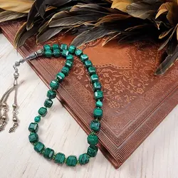 تسبیح سنگی مالاکیت 33 مهره تراش باکسی سایز 10 میل | تسبیح اصل | تسبیح اورجینال | تسبیح صلوات | تسبیح متبرک | تسبیح آنتیک و کلکسیونی و عتیقه | تسبیح طبیعی | تسبیح دست ساز